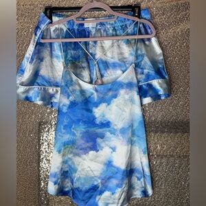Victoria's Secret Blue and White Cloud Satin Cami Pajama Set